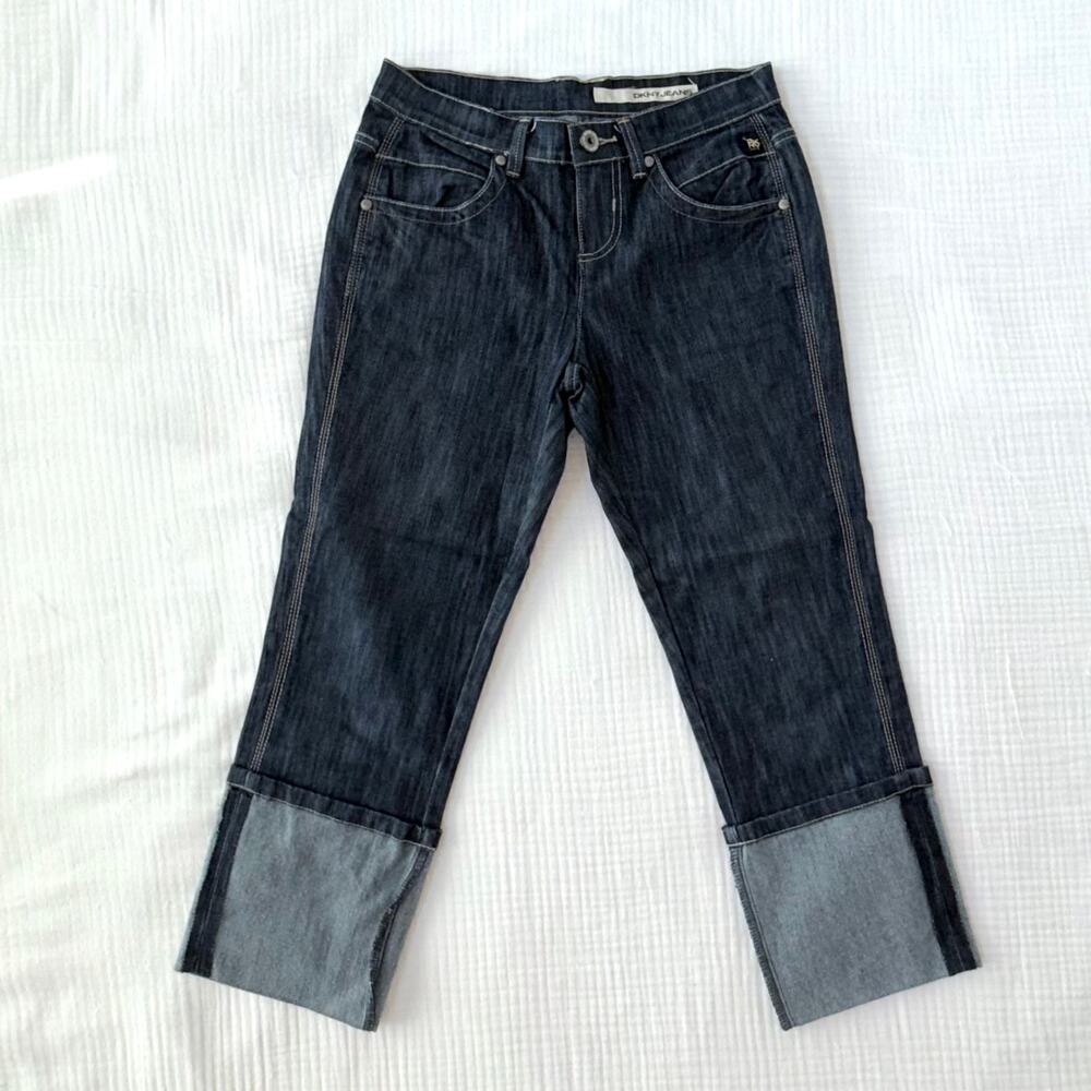 DKNY 2 So-Low-Lita Dark Denim Wide Cuff‎ Capri Jeans